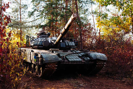 tank in a real war on donbassの写真素材