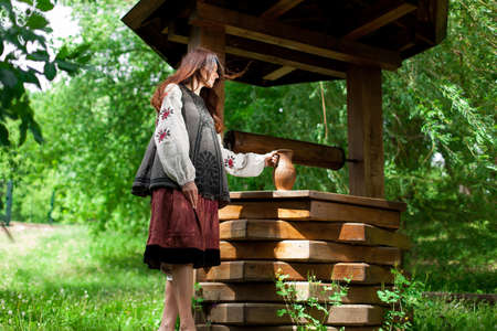 Ukrainian woman in national clothesの写真素材