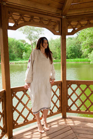 Ukrainian woman in national clothesの写真素材