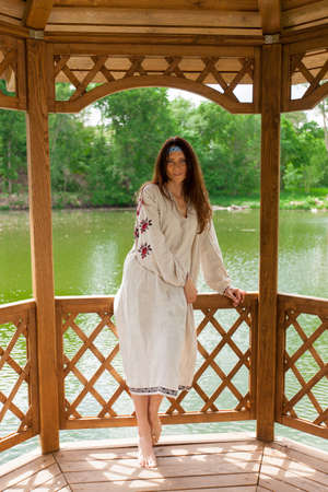 Ukrainian woman in national clothesの写真素材