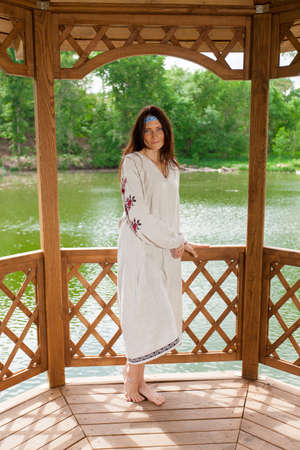Ukrainian woman in national clothesの写真素材