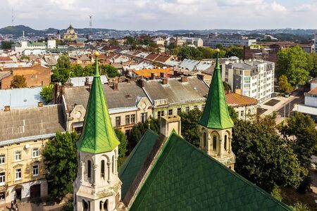Aerial view of Lviv old city, Ukraine