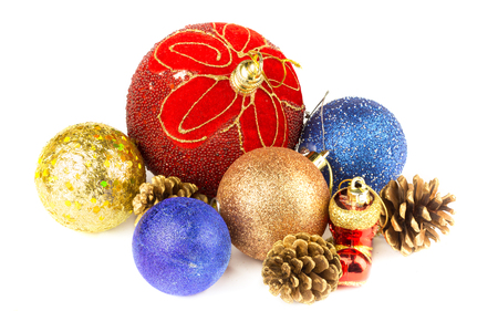Balls for the Christmas tree, photo on the white backgroundの写真素材