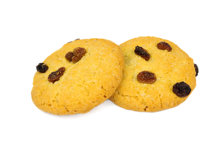 Homemade raisin cookies isolated on white background, organic productの写真素材