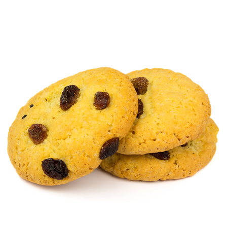 Homemade raisin cookies isolated on white background, organic productの写真素材