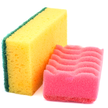 Two dish washing sponge isolated on white backgroundの写真素材