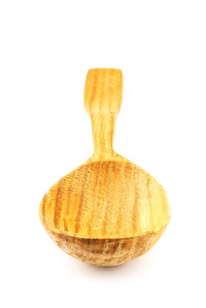 Handmade wooden spoon, studio isolated on white backgroundの写真素材