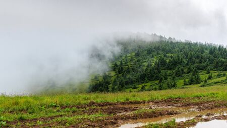 Mountain landscape in Carpathians, Chornogora ridge under clouds, Ukraine, Europeの写真素材