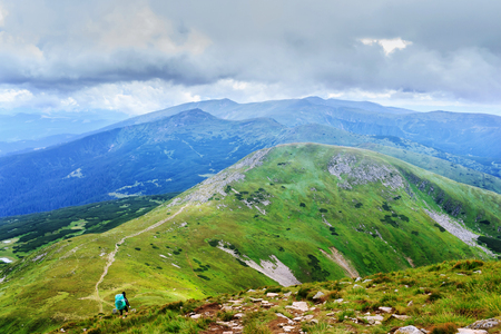 Picturesque Carpathian mountains landscape, view from the height, Chornogora ridge, Ukraineの写真素材