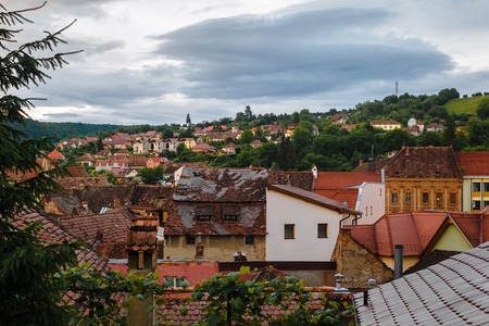 Cityscape view of old and historic european town Sighisoara, Romania.の写真素材