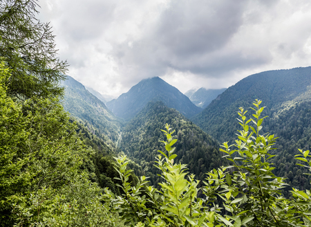 Carpathians nature landscape of rocky Fagaras mountains in cloudy weather at Romania, spectacular wilderness scenery.の写真素材
