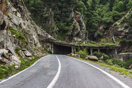 Famous and dangerous Transfagarasan road on the height in Fagaras mountains at Carpathians, Romania.の写真素材