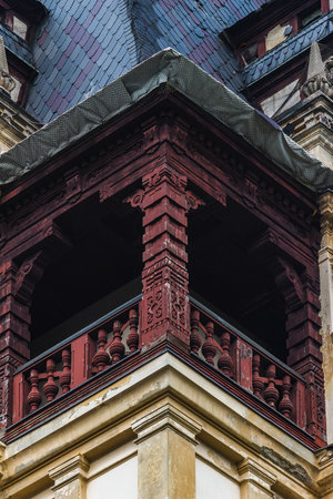 Sinaia, Romania - june 21, 2017: Architectural details of Peles castle at Sinaia town in Romania, summer residence of Romanian royal family.のeditorial素材