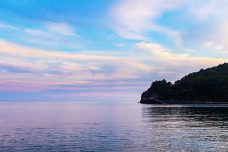 Gorgeous seascape of Adriatic sea near Budva city, awesome landscape after sunset in Montenegro.の写真素材