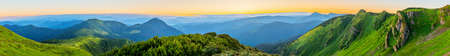 Colorful sunrise landscape in the mountains, scenic wild nature panorama at the dawn, Carpathians.