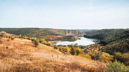Landscape in national nature park Podilski Tovtry, Studenytsia river is tributary of Dnister river.の写真素材