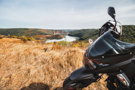 Motorcycle traveling concept, scenic nature landscape with canyon in the national nature park...