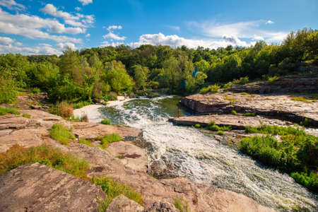 Nature landscape, river with a rocks in the water, Buky canyon, Ukraine.の写真素材