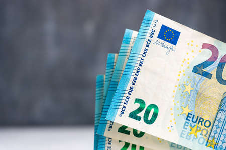 Part of twenty euro banknote, european paper currency, macro.の写真素材