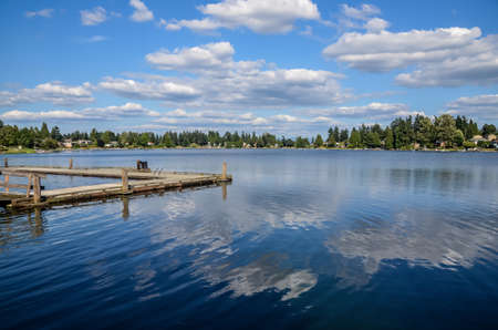 A beautiful blue lake in Seattleの写真素材