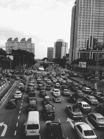 very heavy traffic in the morningのeditorial素材