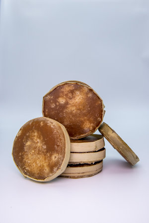 Macro shot of macaroon cookies isolated on white background.の写真素材