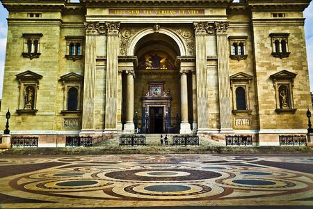 The entrance of the Saint Stephen s Basilic in the historic and the place in front of it in the  old town of beautiful Budapest, Hungaryの写真素材