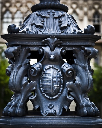Decorative Hungarian crest on a metal lampの写真素材