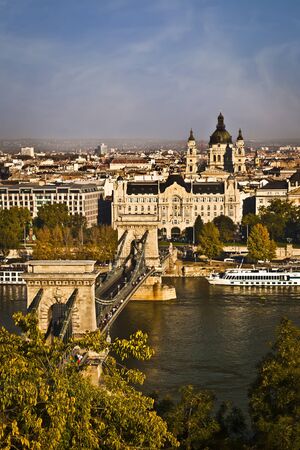 View with the Chain Bridge, Basilica, River Danube from the Buda Castle in Budapest  Sightseeing in Hungary の写真素材