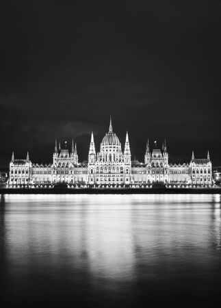 Parliament, Budapest, Hungary at night in black and whiteのeditorial素材