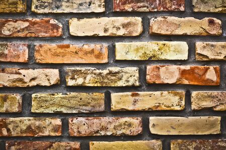 Weathered, stained, old brick wall background, textureの写真素材
