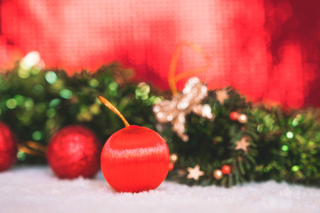 Christmas decorations with red abstract backgroundの写真素材