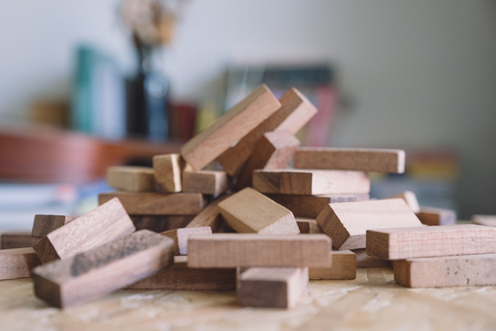 Closeup image of wooden blocks of Tumble tower gameの写真素材