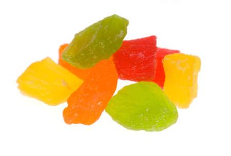 Candied fruits isolated on whiteの写真素材