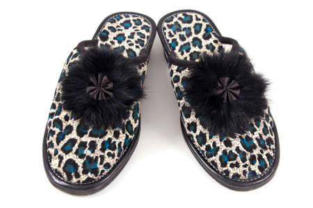 Pair slippers isolated on whiteの写真素材