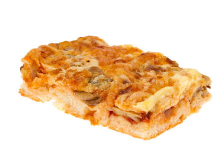 Pie  with cheese and mushrooms isolated on whiteの写真素材