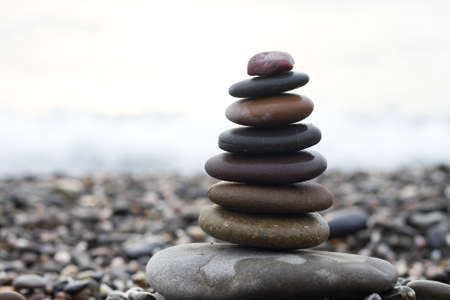 Stack of stones on the beachの写真素材