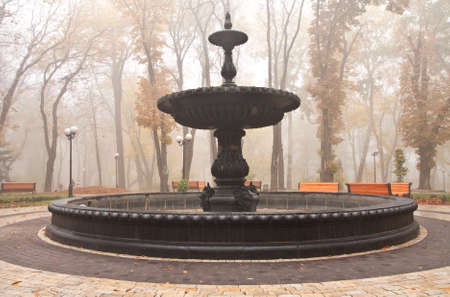 Fountain in Mariinsky Park in autumn, Kiev, Ukraineの写真素材