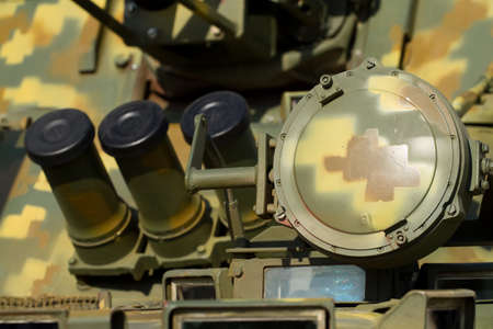 Headlight close-up on a military tank