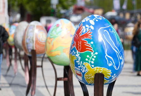 KIEV, UKRAINE - APRIL 23, 2016:Ukrainian Easter Festival of folk art for coloring Easter eggs on Sofia square in Kiev, Ukraine.のeditorial素材
