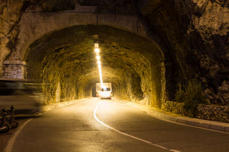 Road tunnel at night in Monte Carloの写真素材