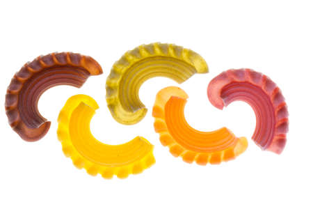 Detail colored pasta isolated on white background