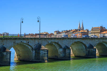 City of Macon with Saone river in Burgundy, Franceの写真素材