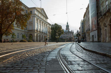 Lviv, Ukraine - July 21, 2017: Market Square (Rynok) - the central square in Lviv, Ukraine.のeditorial素材