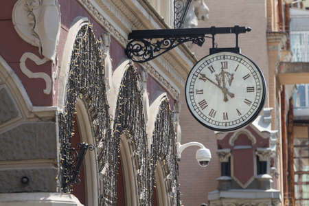 Kyiv, Ukraine - May 29,2019:Clock on the facade of the National Bank in Kyiv, Ukraineのeditorial素材