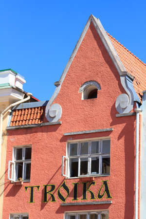 Tallinn, Estonia - July 18, 2016:Restaurant Troika with Russian cuisine on Town Hall square in Tallinn, Estoniaのeditorial素材