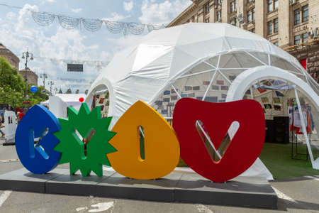 Kyiv, Ukraine-May 8, 2017: Decor from the letters Kyiv on Memorial Day of the Second World War on Khreshchatyk Street in Kyiv, Ukraineのeditorial素材