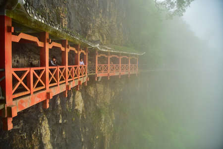 Zhangjiajie Tianmen Mountain National Park in the mistのeditorial素材