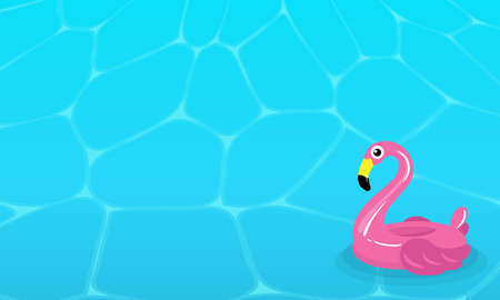 Shining blue water ripple pool with Flamingo pool float. Vector illustration.のイラスト素材