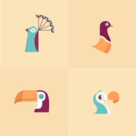 Flat icons pack head cute birdのイラスト素材